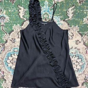 Black Express Design Studio Ruffle Accent Silk Tank Blouse